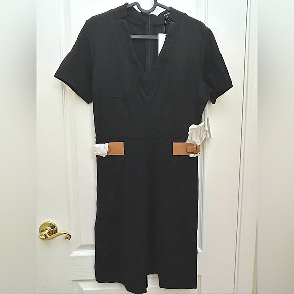 NWT Ellen Tracy Black Mini Dress with Brown and silver Details size S - Picture 1 of 7